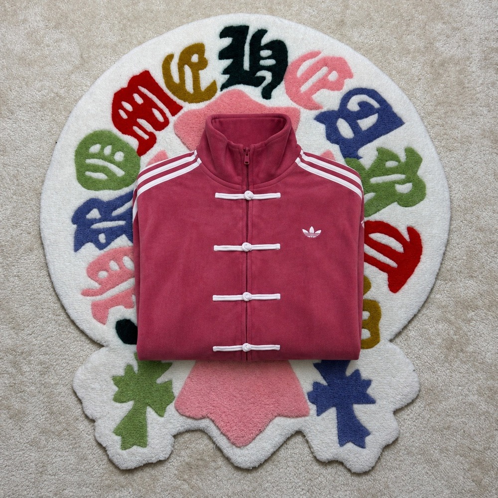 Adidas Originals Velour Track Jacket Pink Frog Button Toggle Trefoil Large NWT - Picture 3 of 3